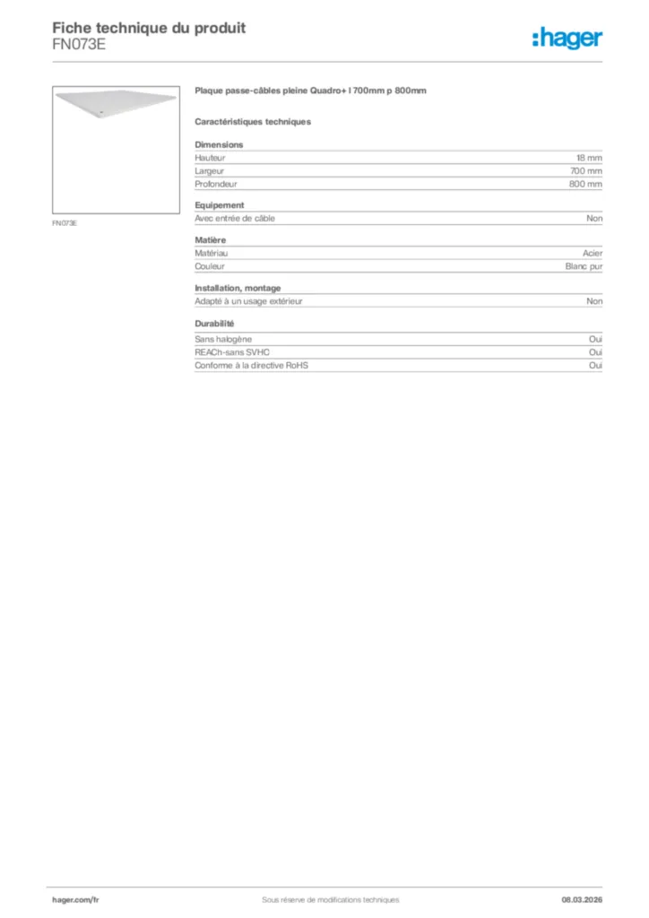 Image Hager Fiche technique du produit FN073E | Hager France