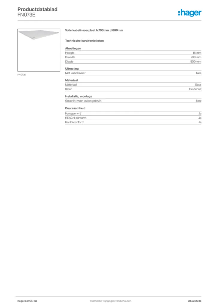Afbeelding Hager Productdatablad FN073E | Hager Belgium