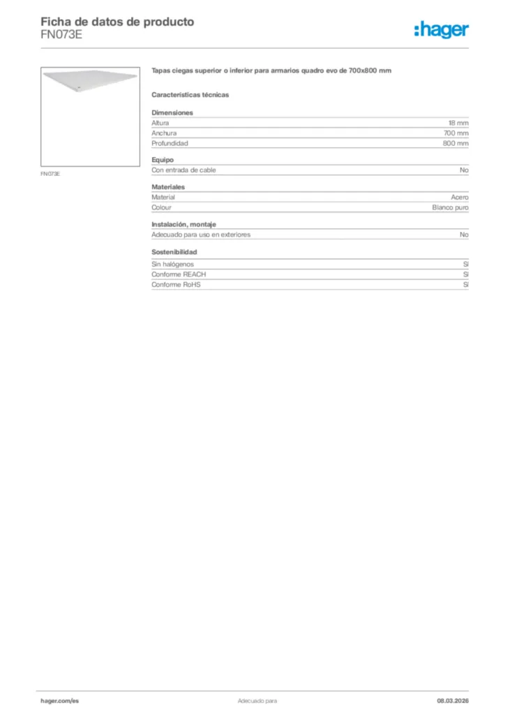 Imagen Hager Ficha de datos de producto FN073E | Hager España