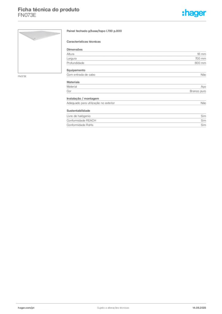 Imagem Hager Ficha técnica do produto FN073E | Hager Portugal