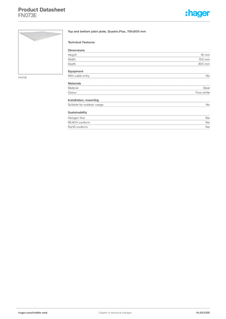 Image Hager Product data sheet FN073E  | Hager