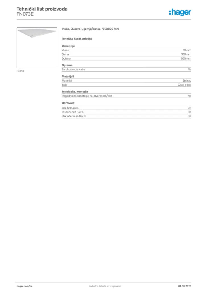 Slika Hager Tehnički list proizvoda FN073E  | Hager
