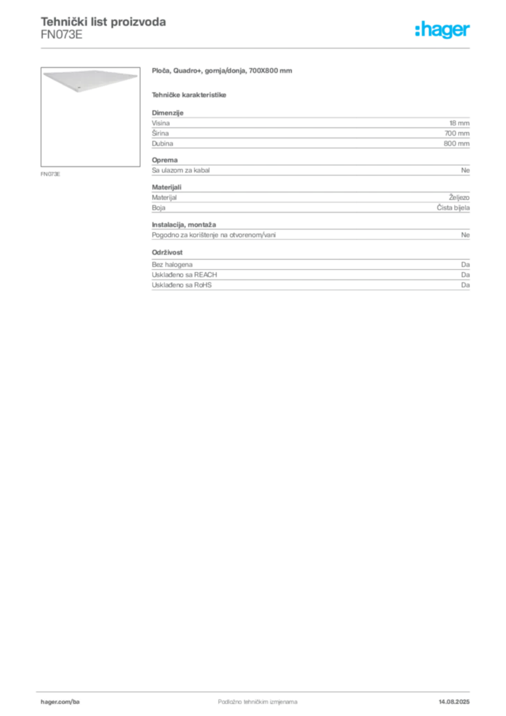 Slika Hager Product data sheet FN073E  | Hager