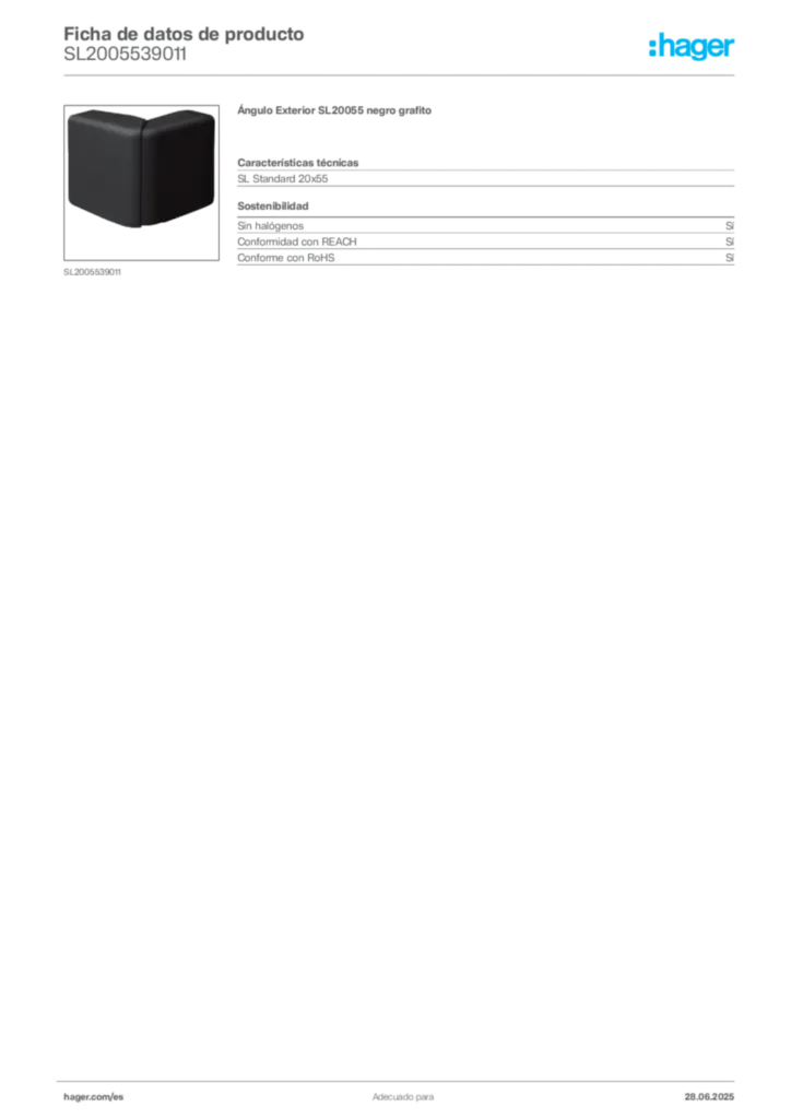 Imagen Hager Ficha de datos de producto SL2005539011 | Hager España