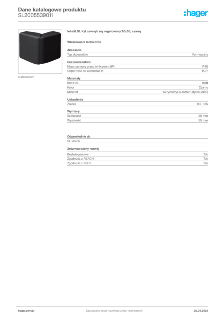 Zdjęcie Hager Karta katalogowa SL2005539011 | Hager Polska