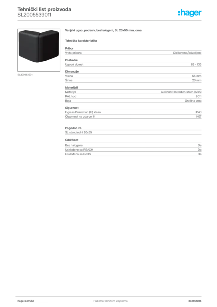 Slika Hager Product data sheet SL2005539011  | Hager