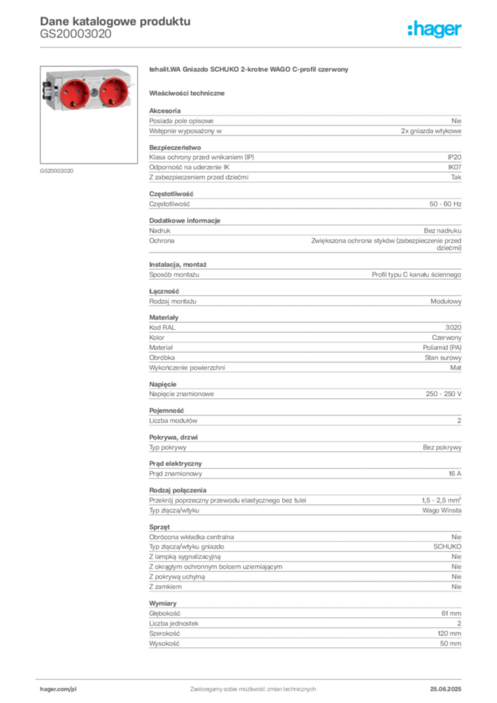 Zdjęcie Hager Karta katalogowa GS20003020 | Hager Polska