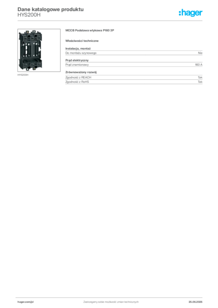 Zdjęcie Hager Karta katalogowa HYS200H | Hager Polska