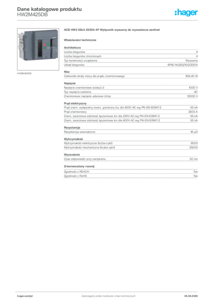 Zdjęcie Hager Karta katalogowa HW2M425DB | Hager Polska