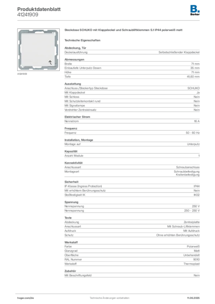Bild Berker Produktdatenblatt 41241909 | Hager Deutschland