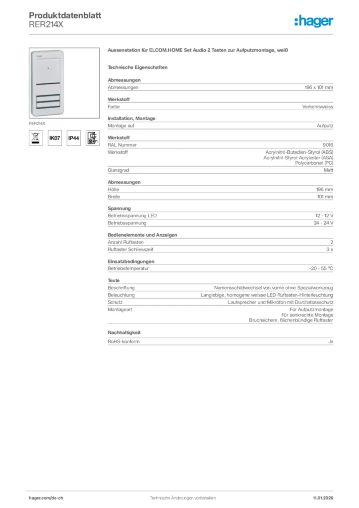 Bild Hager Produktdatenblatt RER214X | Hager Schweiz