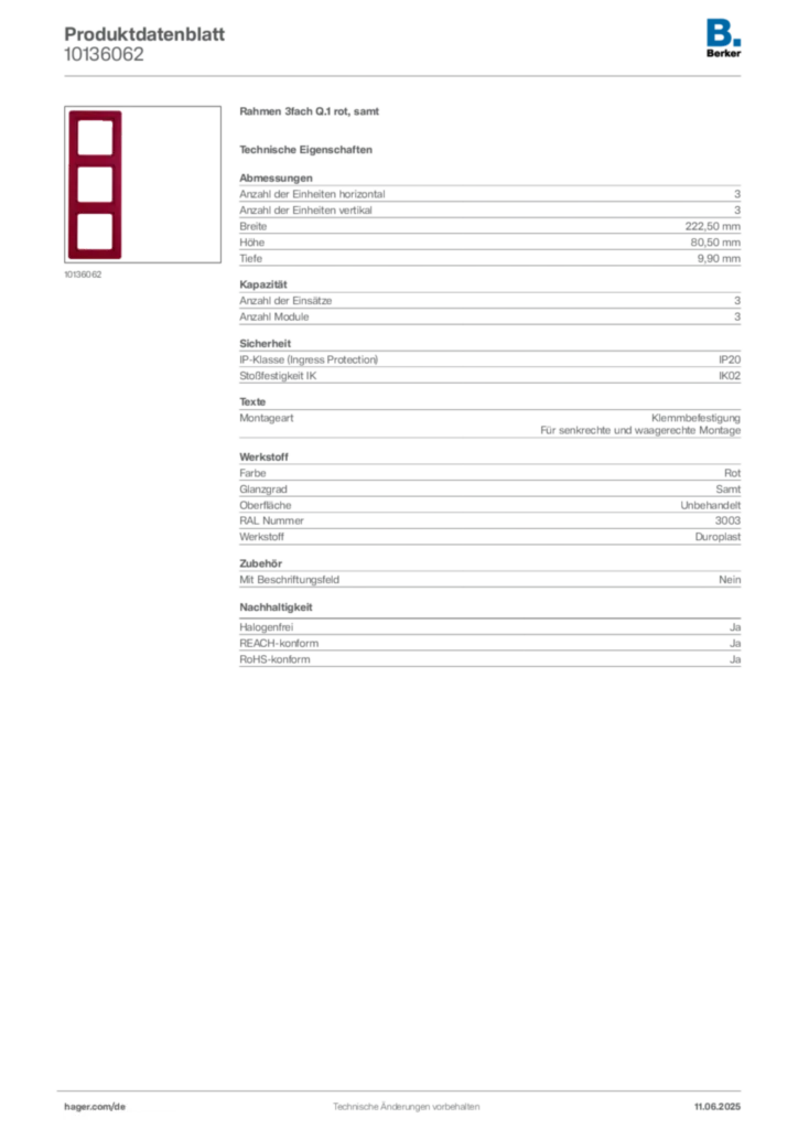 Bild Berker Produktdatenblatt 10136062 | Hager Deutschland