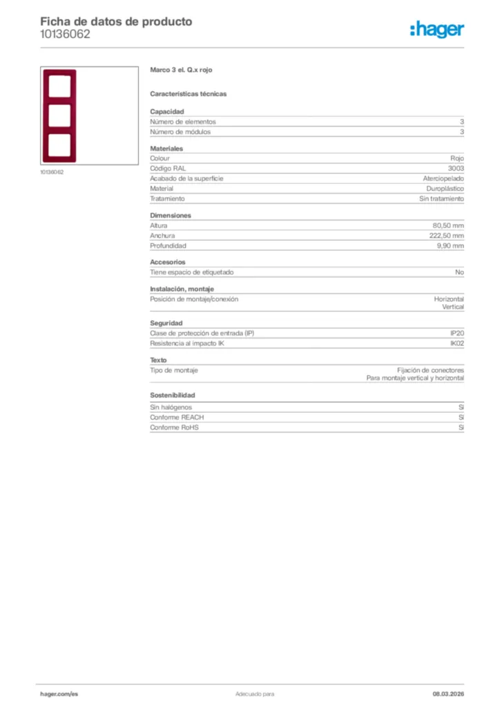 Imagen Hager Ficha de datos de producto 10136062 | Hager España