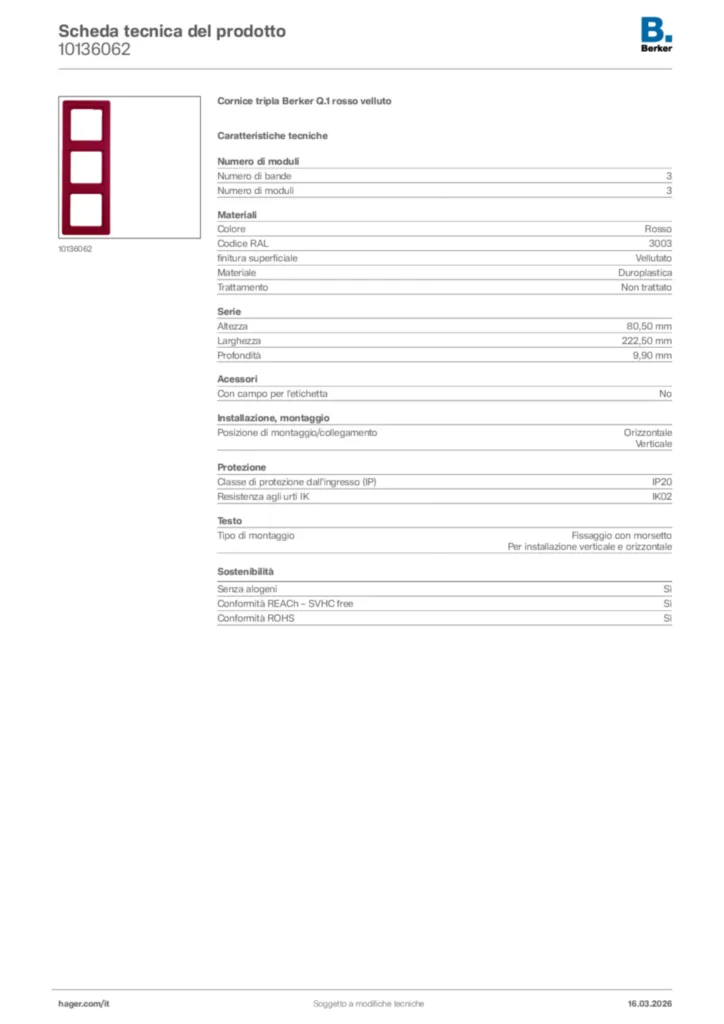 Immagine Berker Scheda tecnica del prodotto 10136062 | Hager Italia