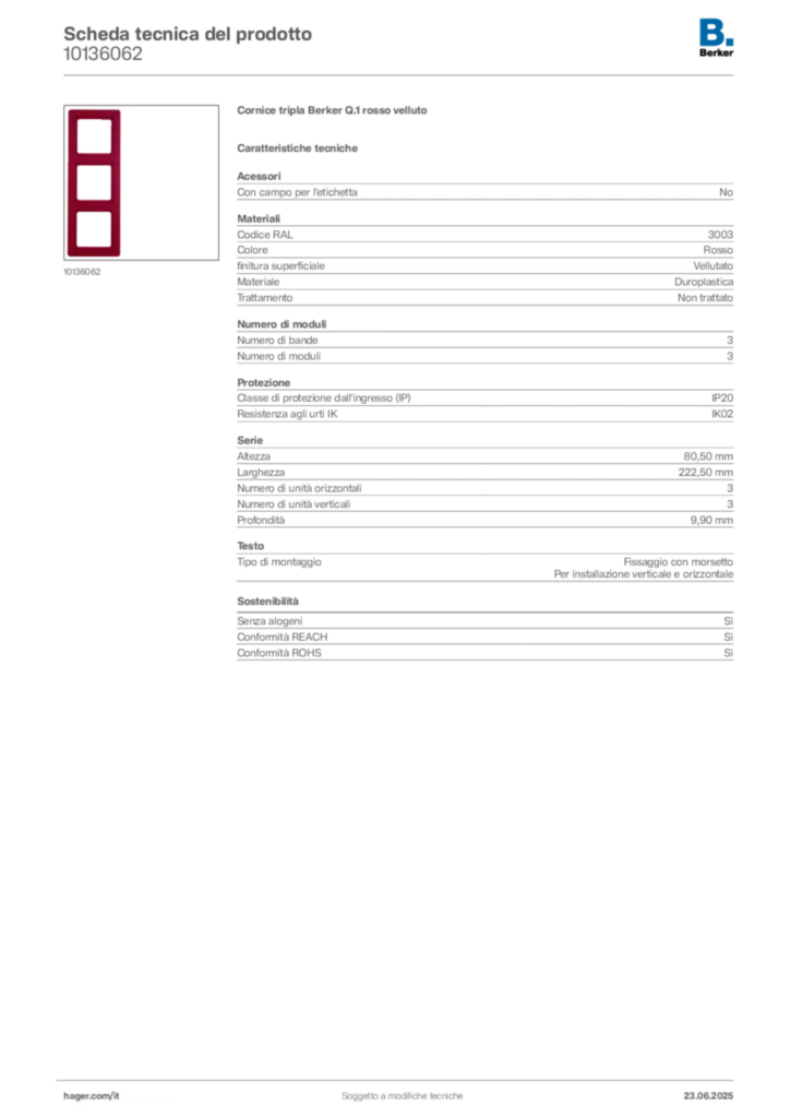 Immagine Berker Scheda tecnica del prodotto 10136062 | Hager Italia