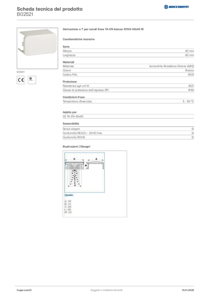 Immagine Bocchiotti Scheda tecnica del prodotto B02521 | Hager Italia