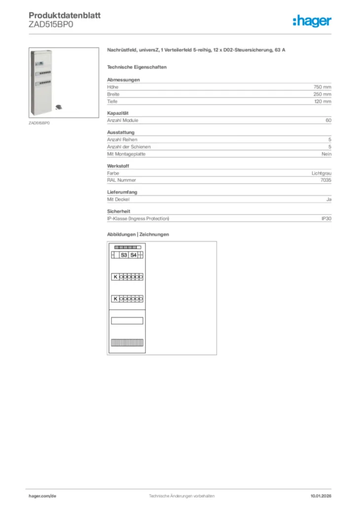 Bild Hager Produktdatenblatt ZAD515BP0 | Hager Deutschland