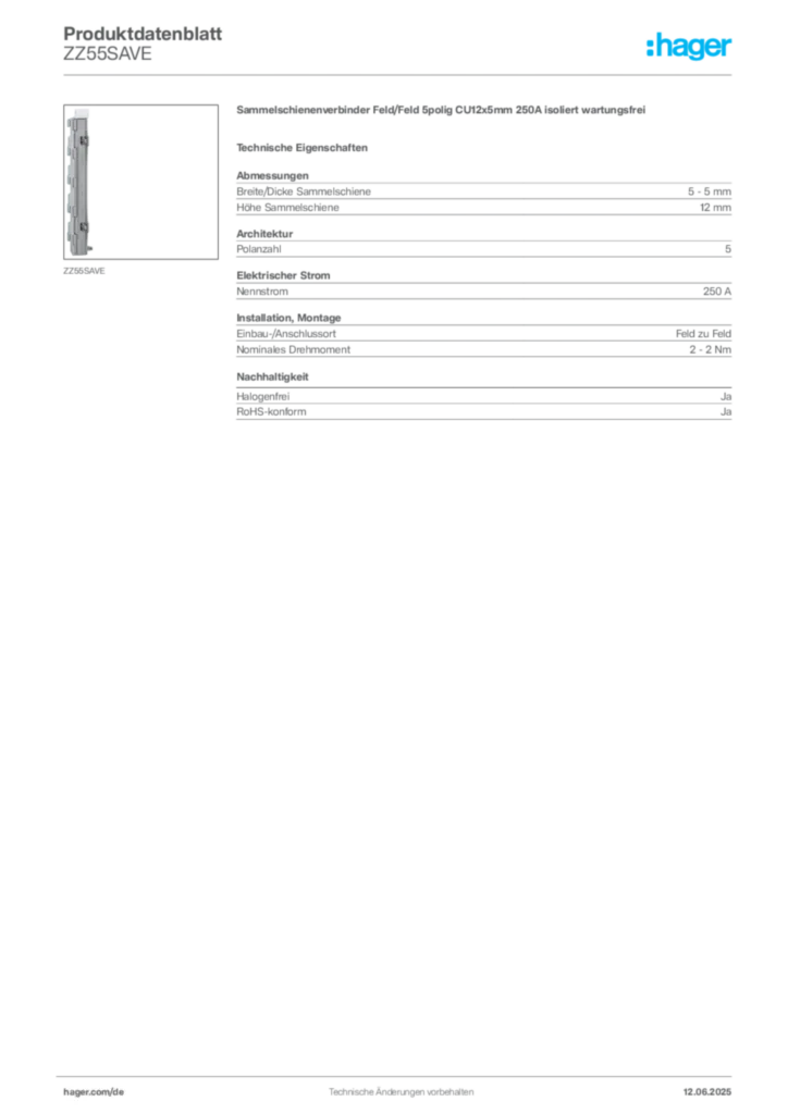 Bild Hager Produktdatenblatt ZZ55SAVE | Hager Deutschland