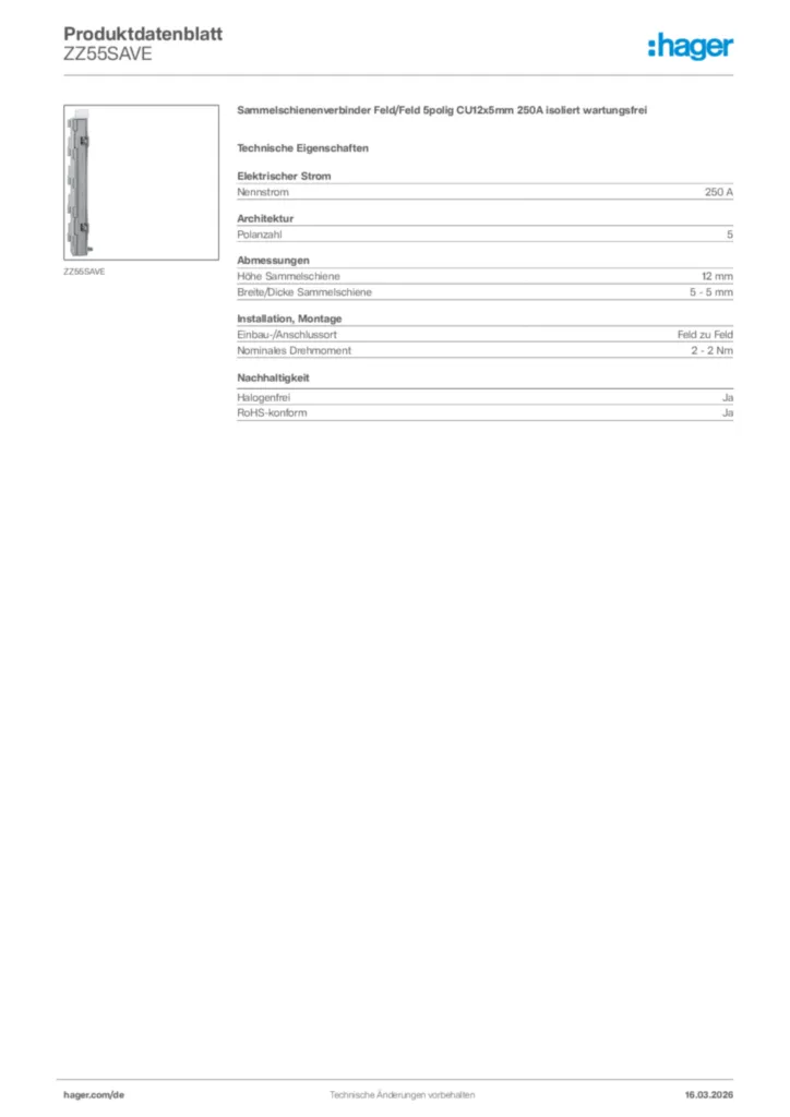 Bild Hager Produktdatenblatt ZZ55SAVE | Hager Deutschland