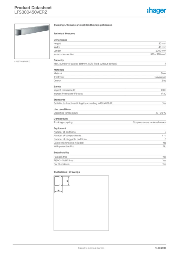 Image Hager Product data sheet LFS300450VERZ  | Hager Africa