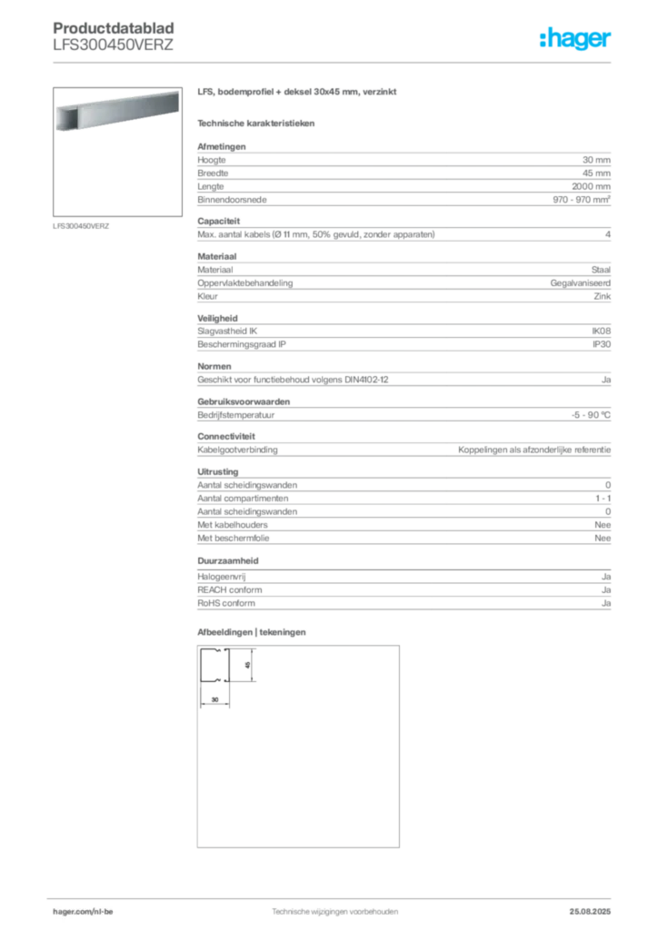Afbeelding Hager Productdatablad LFS300450VERZ | Hager Belgium