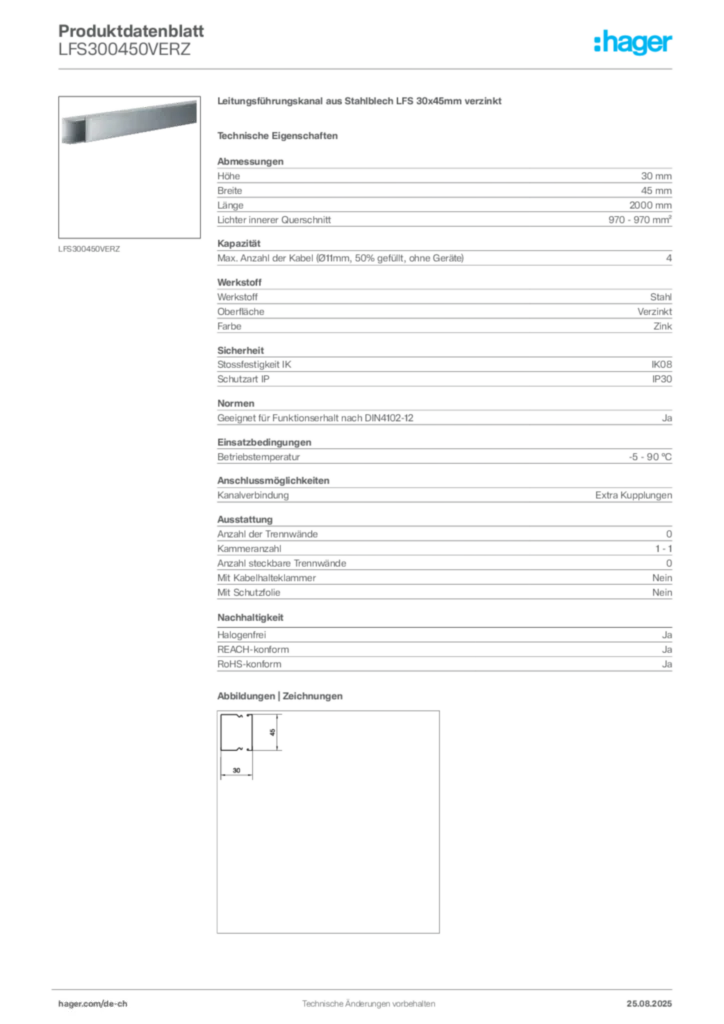 Bild Hager Produktdatenblatt LFS300450VERZ | Hager Schweiz