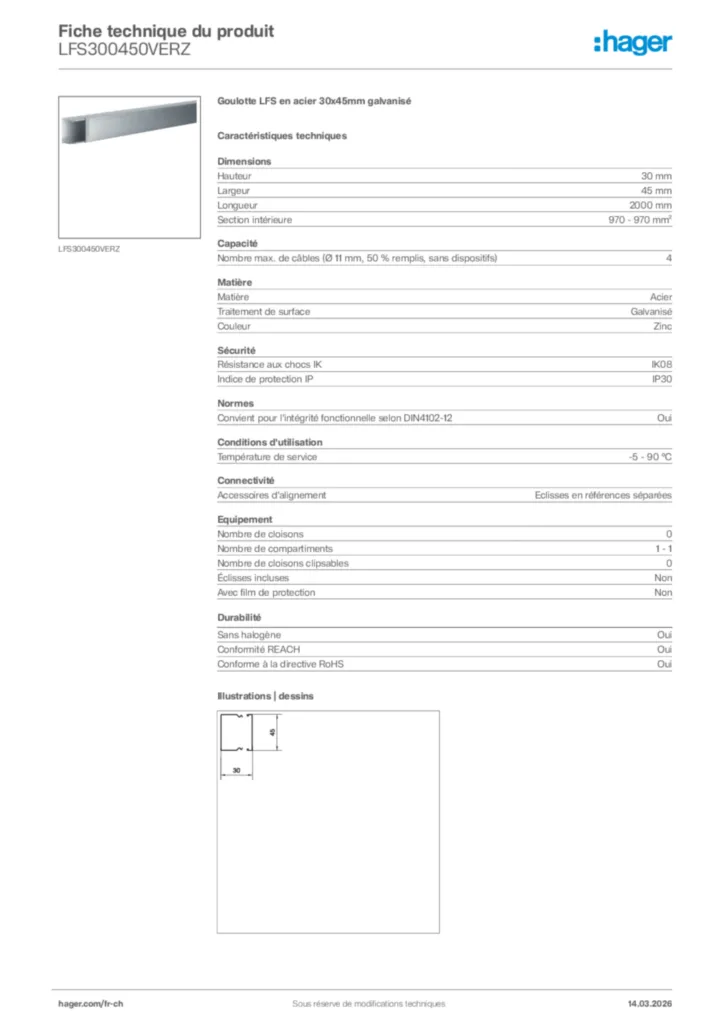 Image Hager Fiche technique du produit LFS300450VERZ | Hager Suisse