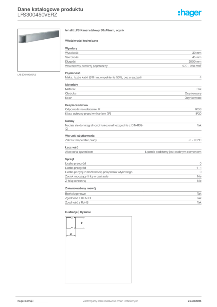 Zdjęcie Hager Karta katalogowa LFS300450VERZ | Hager Polska