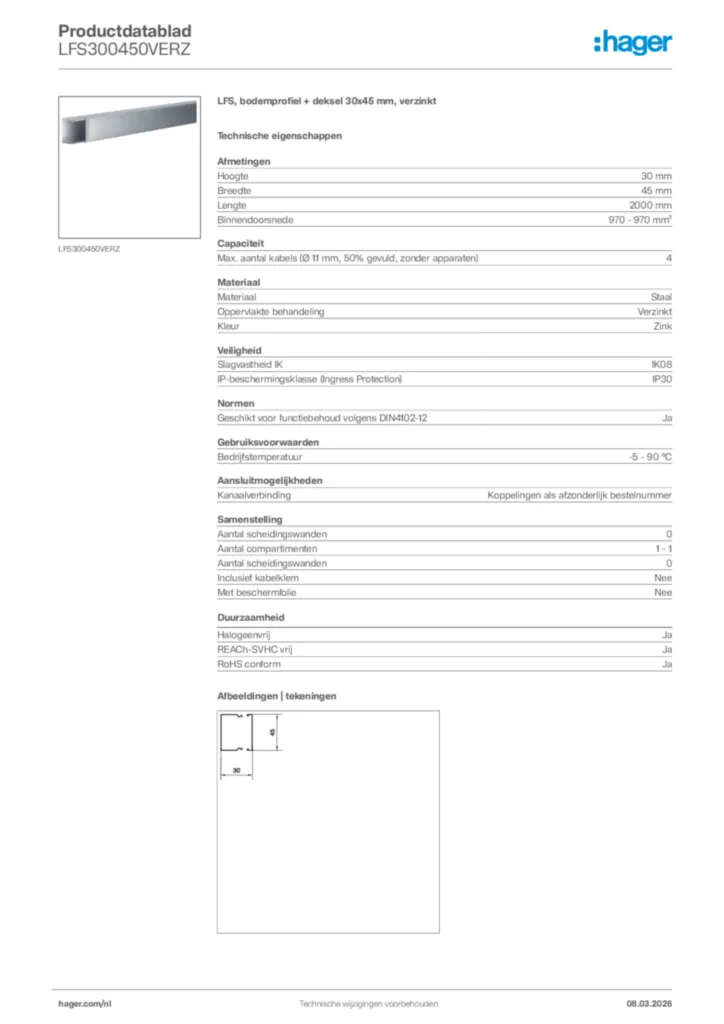 Afbeelding Hager Productdatablad LFS300450VERZ | Hager Nederland