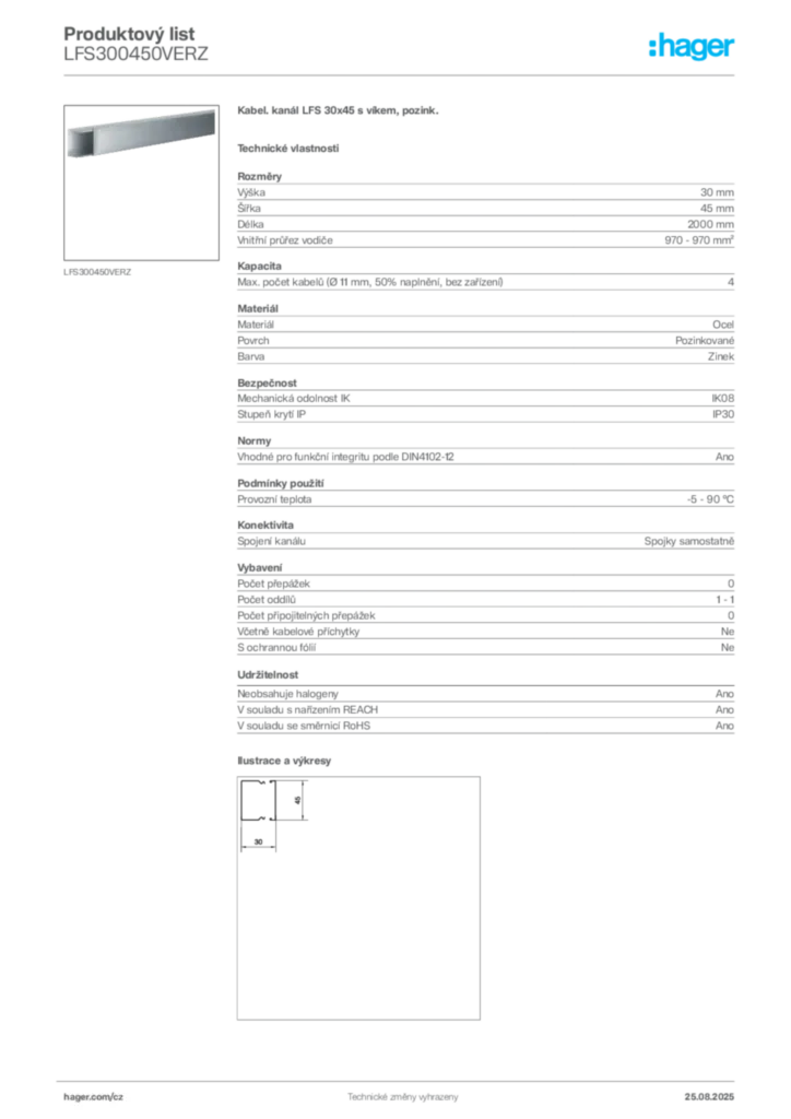 Obrázek Hager Produktový list LFS300450VERZ | Hager