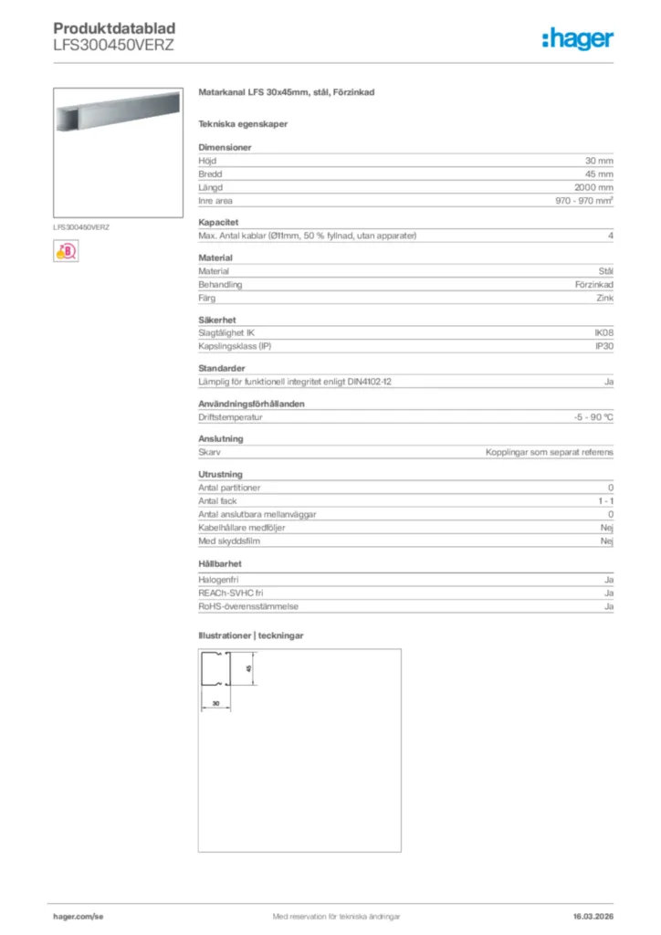 Bild Hager Produktdatablad LFS300450VERZ | Hager Sverige
