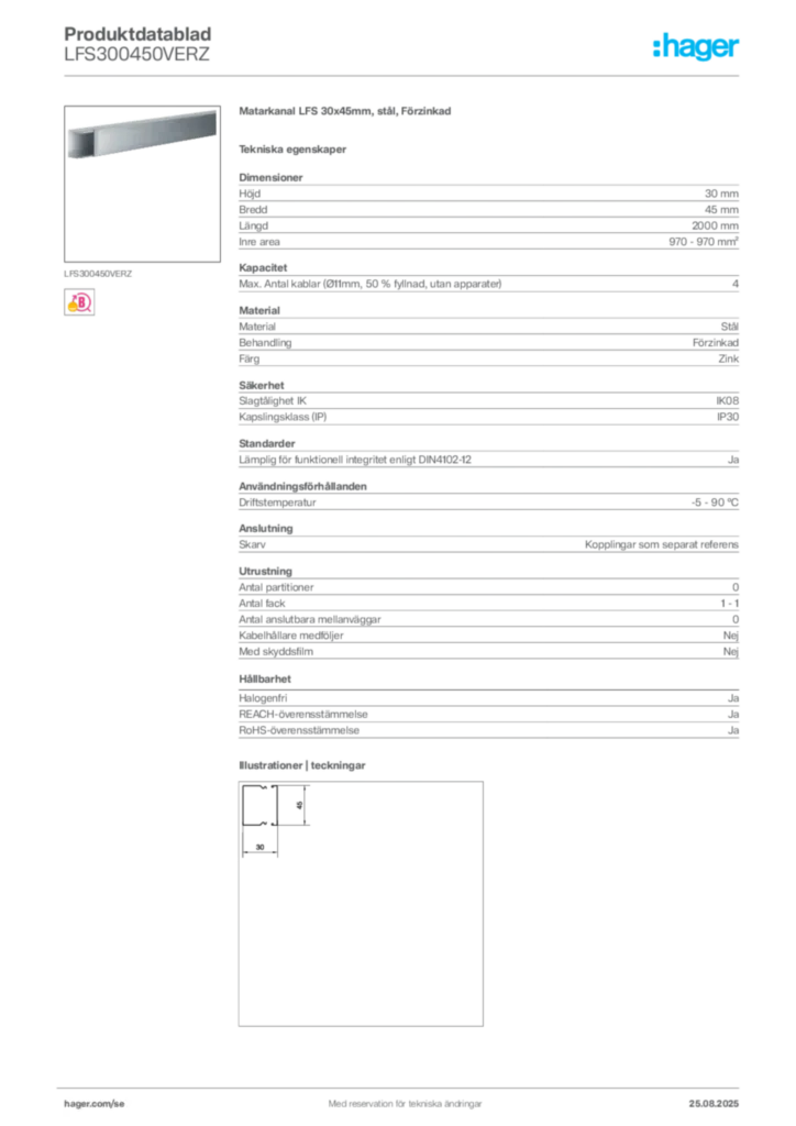 Bild Hager Produktdatablad LFS300450VERZ | Hager Sverige