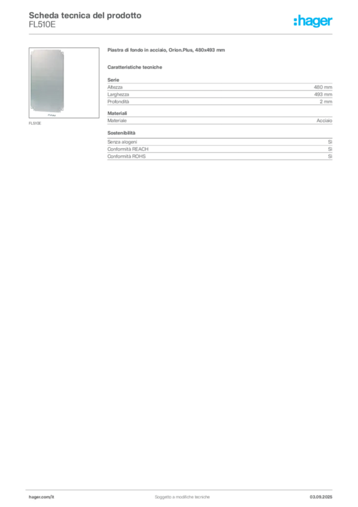 Immagine Hager Scheda tecnica del prodotto FL510E | Hager Italia
