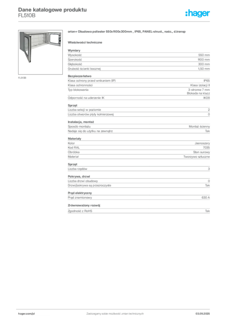Zdjęcie Hager Karta katalogowa FL510B | Hager Polska