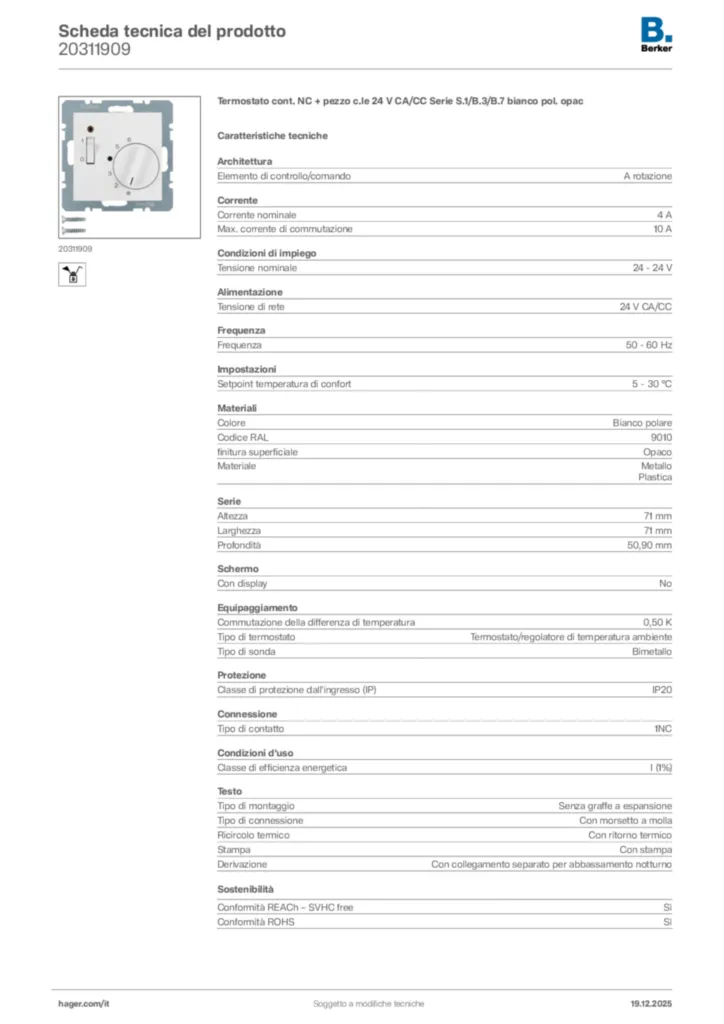 Immagine Berker Scheda tecnica del prodotto 20311909 | Hager Italia