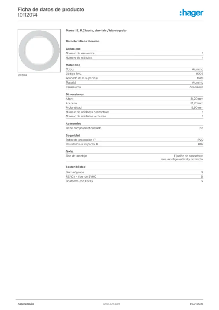 Imagen Hager Ficha de datos de producto 10112074 | Hager España