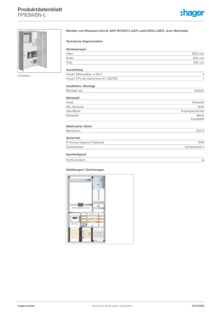 Bild Hager Produktdatenblatt FP93W8N-L | Hager Deutschland