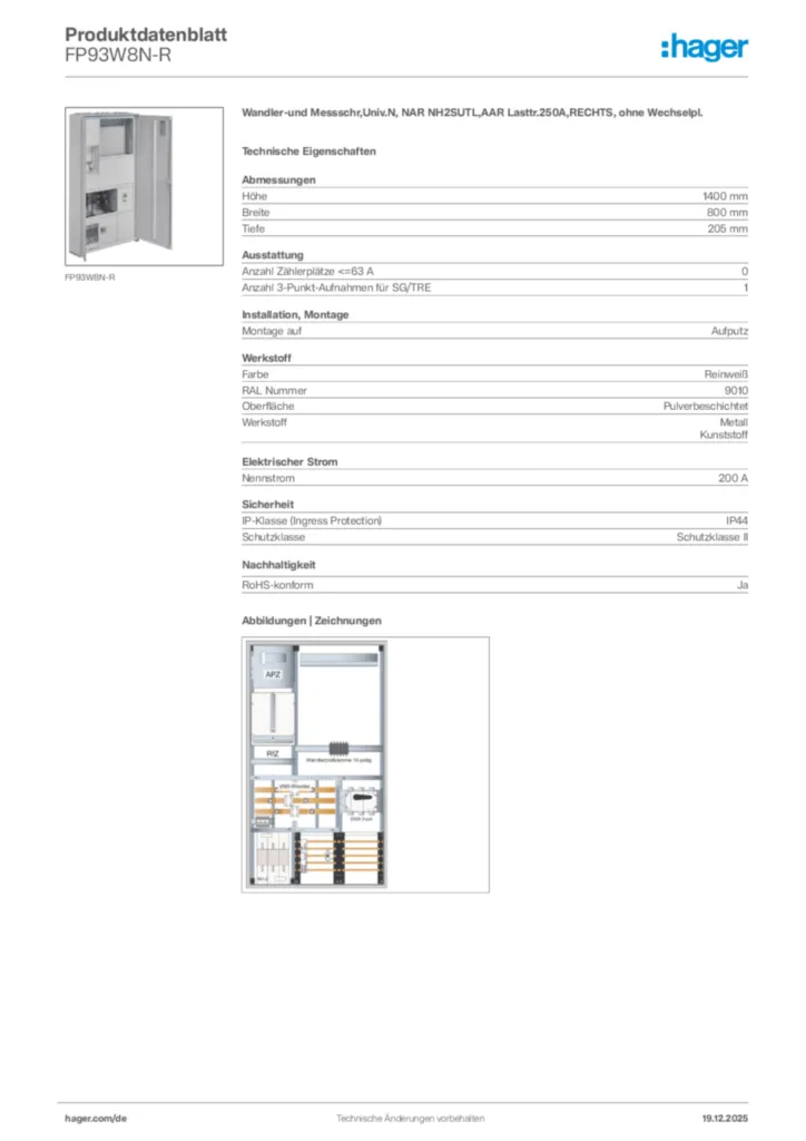 Bild Hager Produktdatenblatt FP93W8N-R | Hager Deutschland