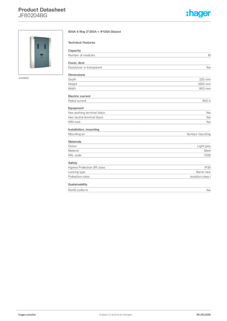 Image Hager Product data sheet JF80204BG  | Hager