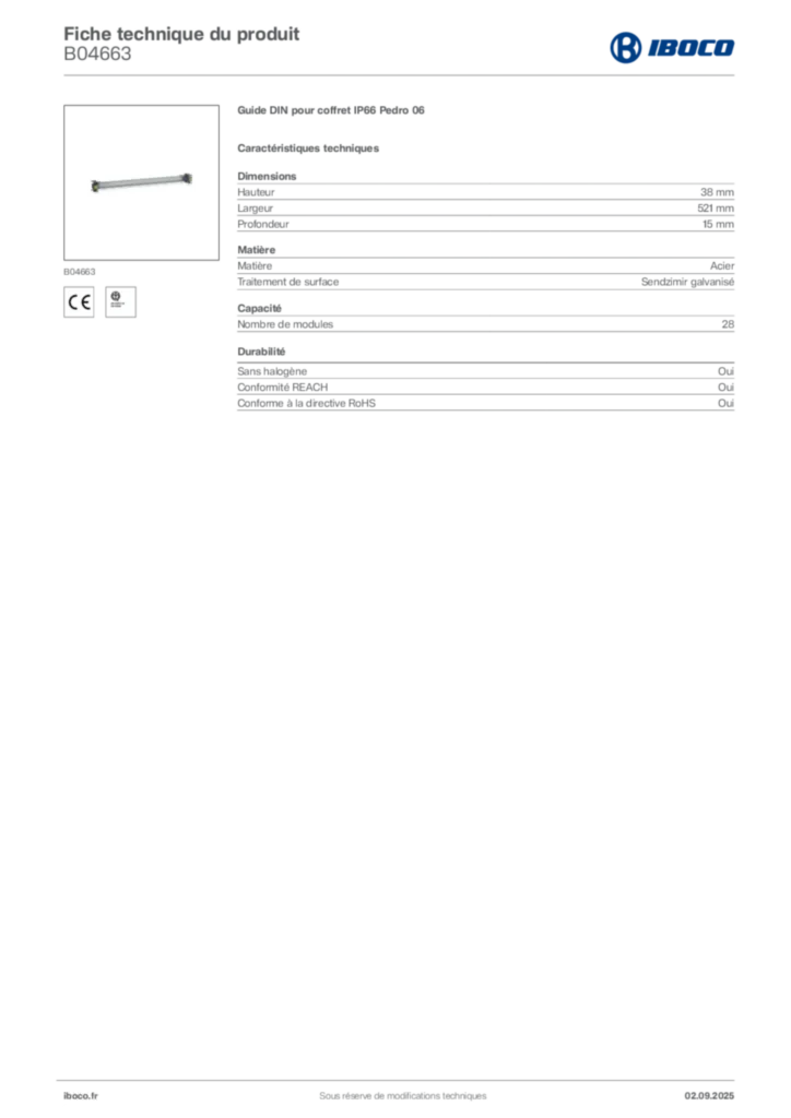 Image Iboco Fiche technique du produit B04663 | Hager France