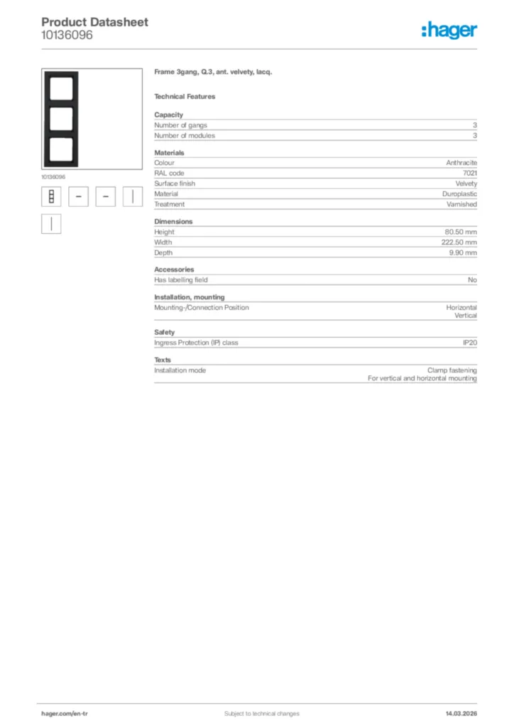 Image Hager Product data sheet 10136096  | Hager