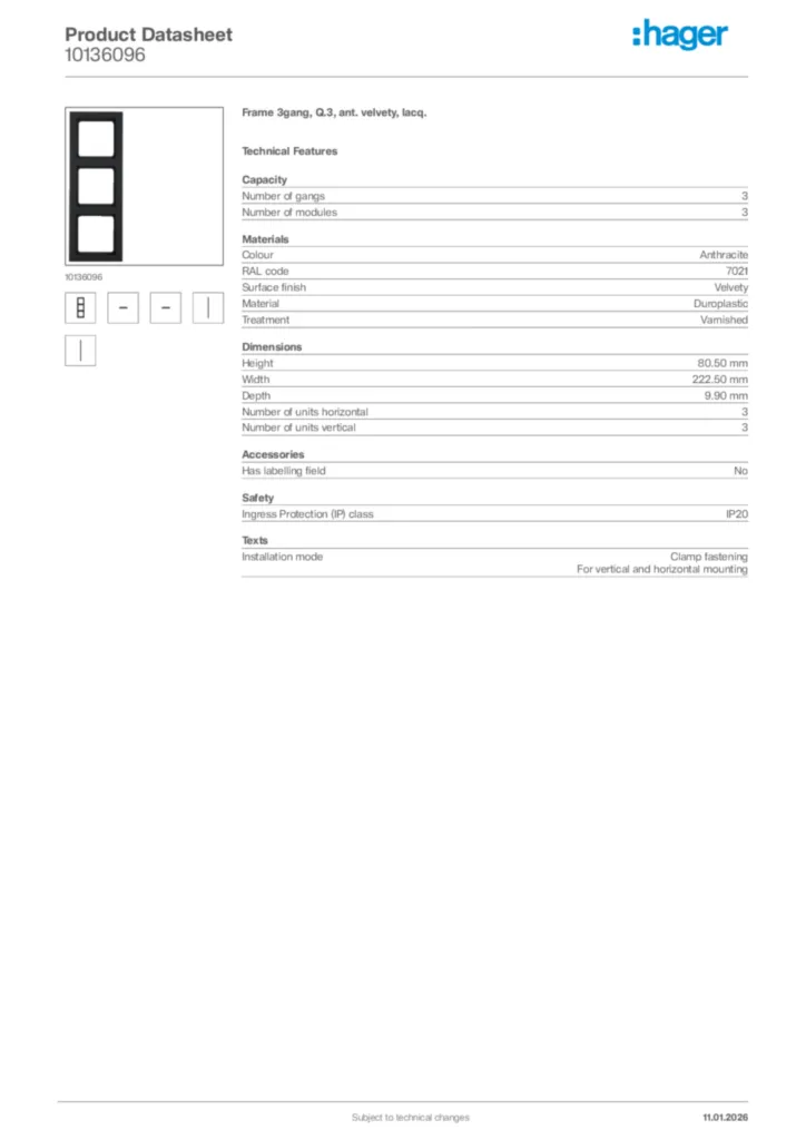 Image Hager Product data sheet 10136096  | Hager