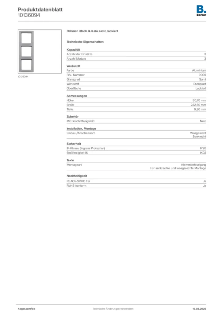 Bild Berker Produktdatenblatt 10136094 | Hager Deutschland