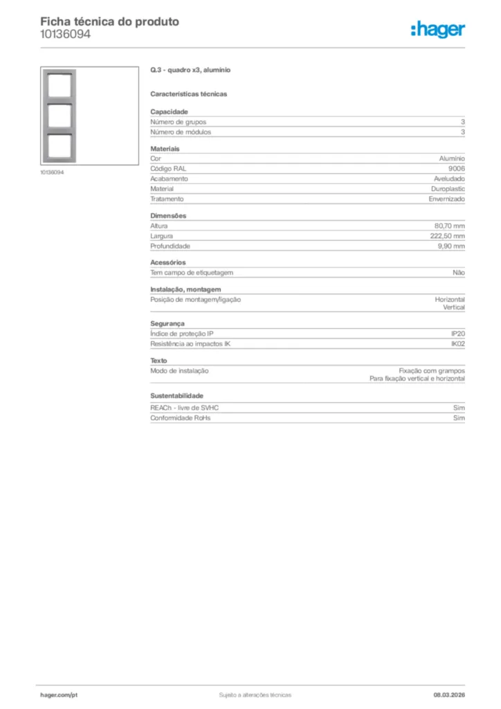 Imagem Hager Ficha técnica do produto 10136094 | Hager Portugal