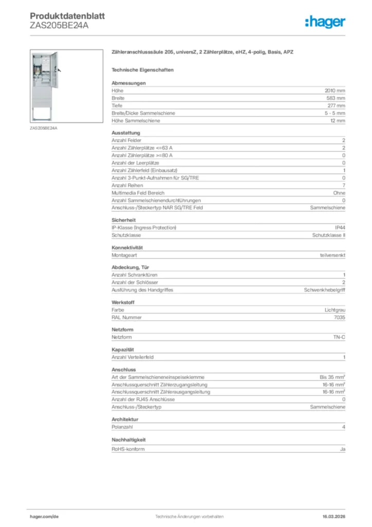 Bild Hager Produktdatenblatt ZAS205BE24A | Hager Deutschland