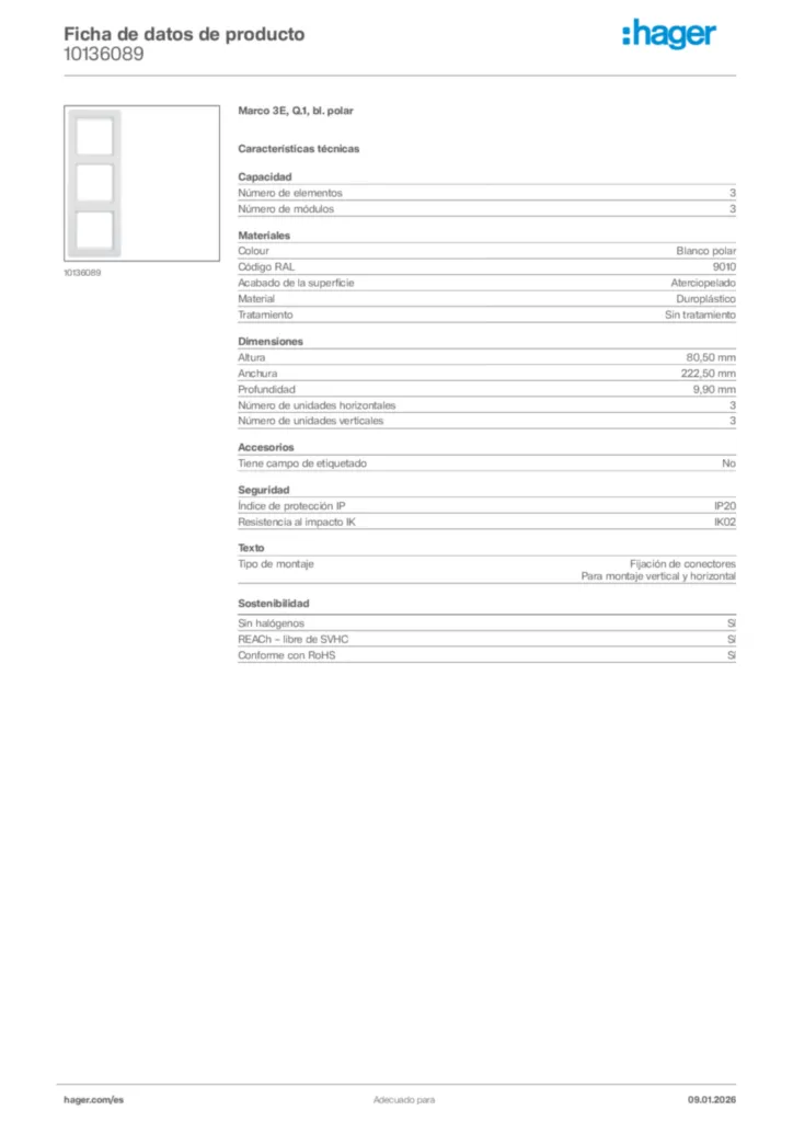Imagen Hager Ficha de datos de producto 10136089 | Hager España