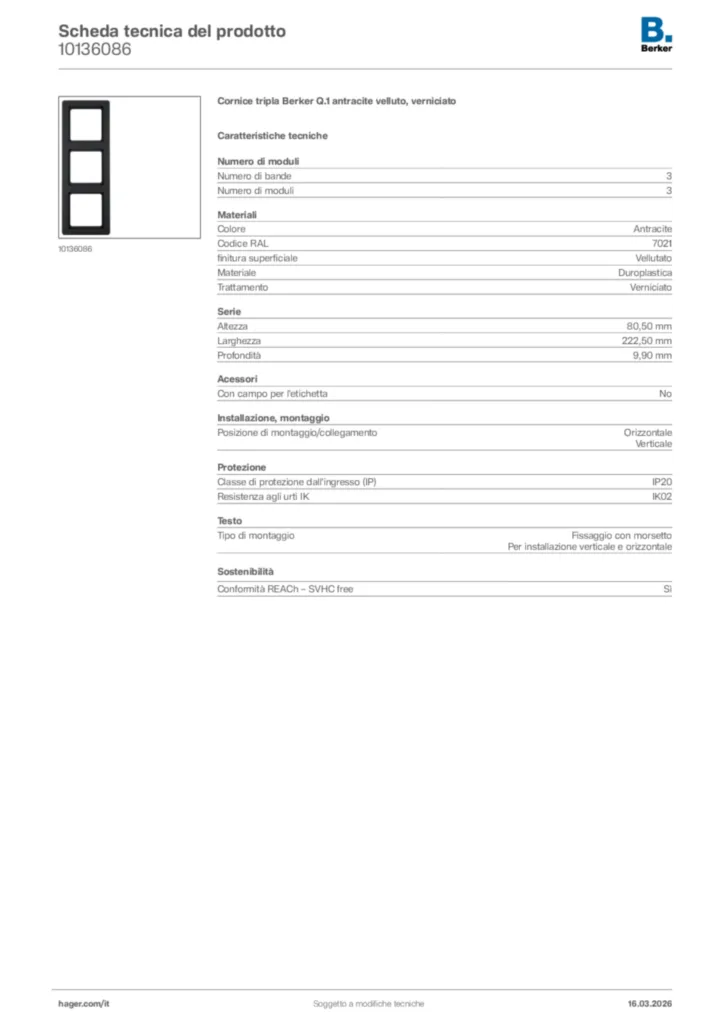 Immagine Berker Scheda tecnica del prodotto 10136086 | Hager Italia
