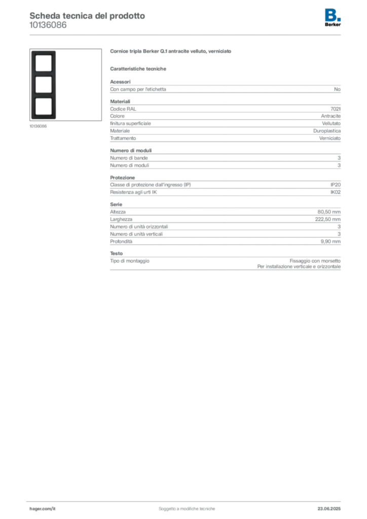 Immagine Berker Scheda tecnica del prodotto 10136086 | Hager Italia