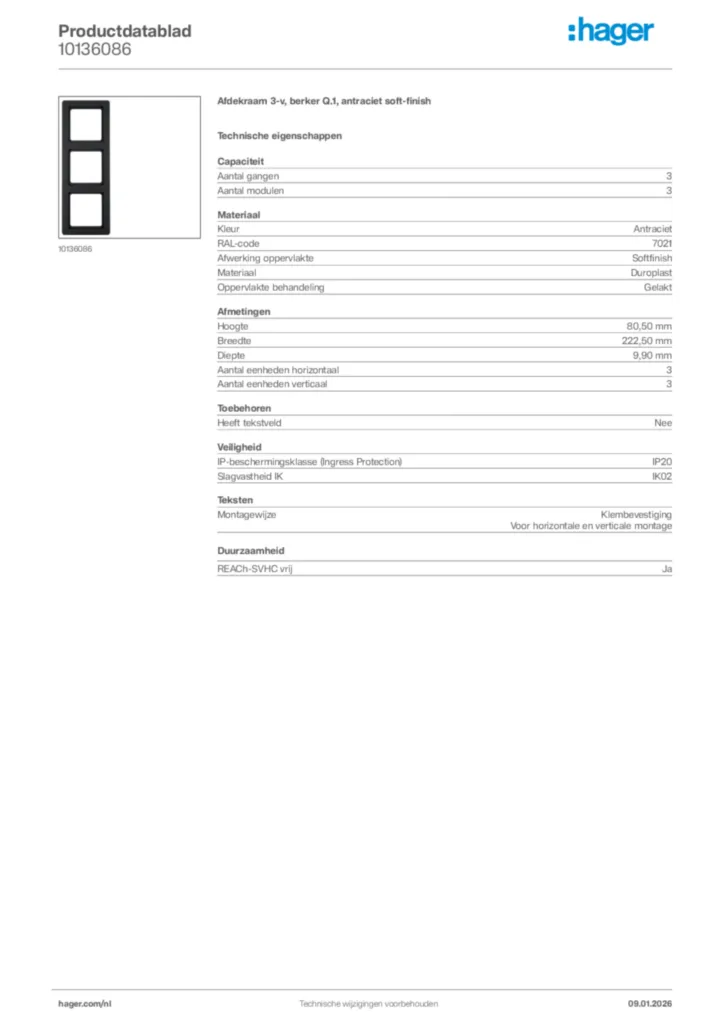 Afbeelding Hager Productdatablad 10136086 | Hager Nederland