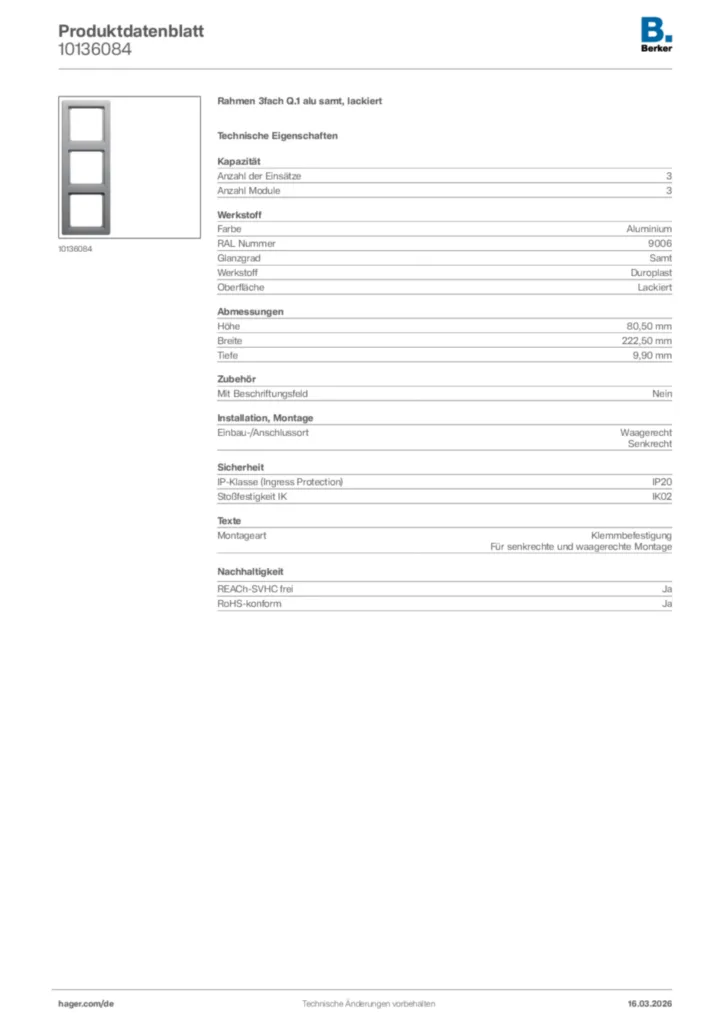 Bild Berker Produktdatenblatt 10136084 | Hager Deutschland